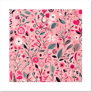 Cute pink floral pattern vintage retro flowers gift ideas Posters and Art